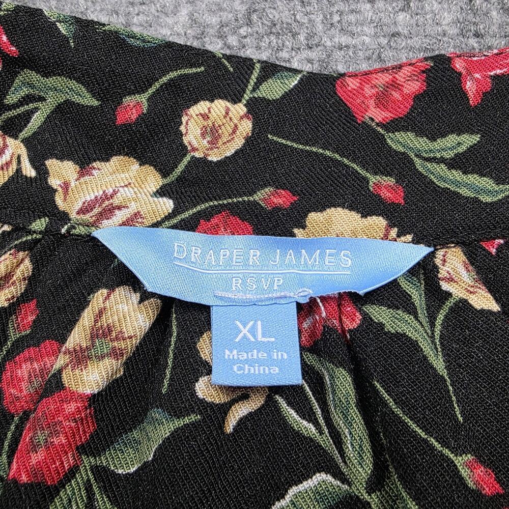 Draper James RSVP Dress Womens XL Black Floral Tie Waist Smocked Cuffs KD7032RT - Picture 2 of 16